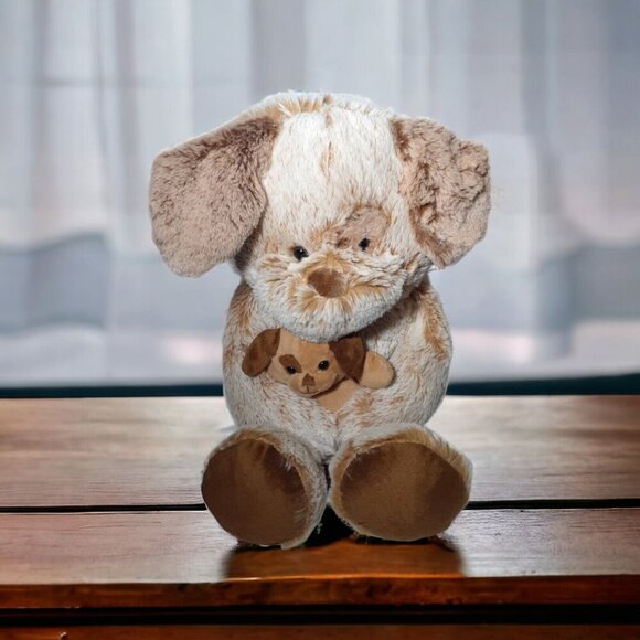 Animal Adventure Brown Floppy Ear Dog Holding Baby Puppy Plush Stuffed Toy 16"